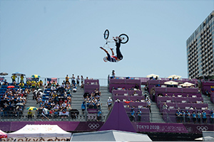 Justin Dowell getting some big air during his run. Photo: Casey Gibson